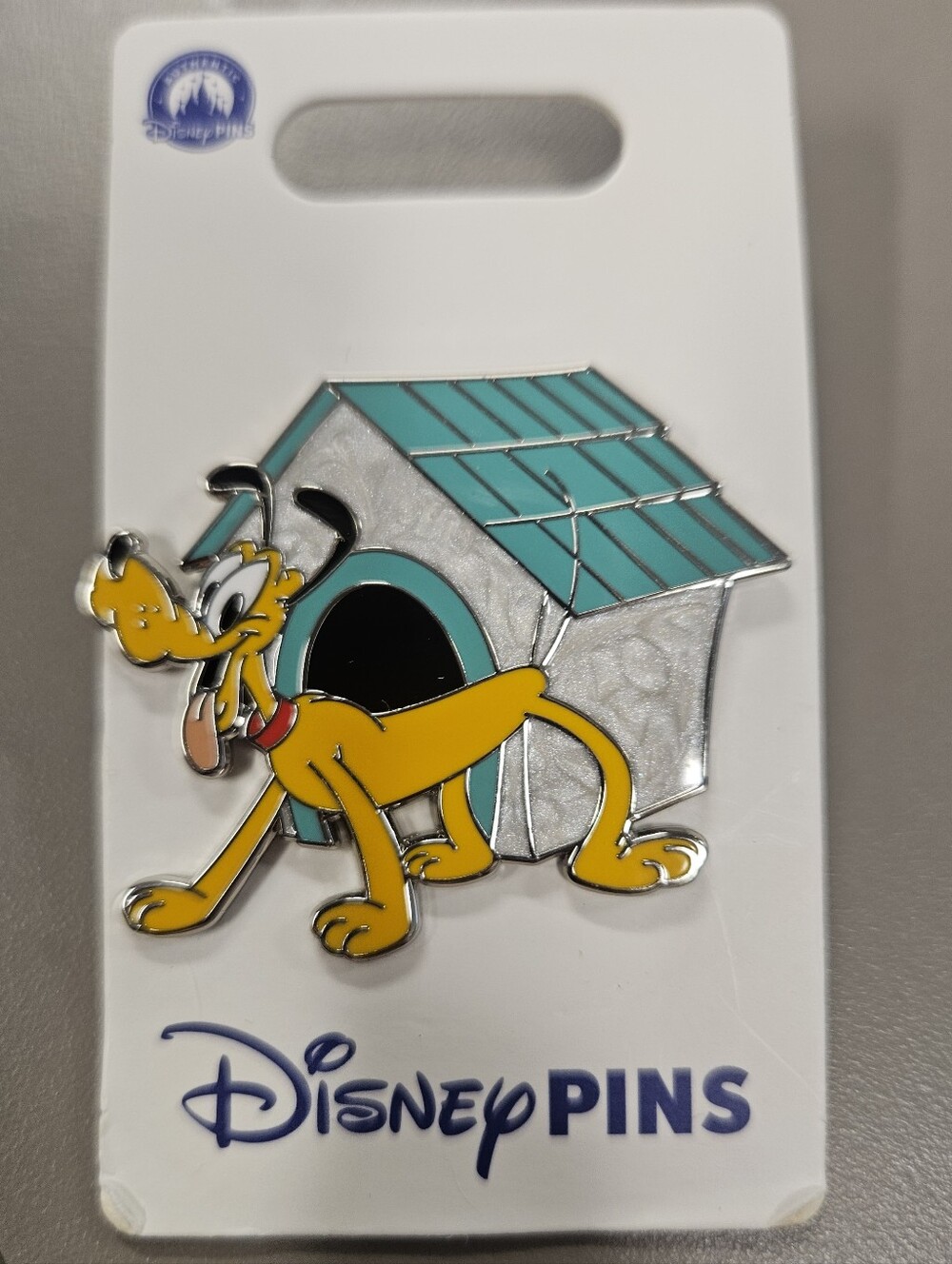 NWT Disney Pluto Enamel Pin in Yellow with Teal Doghouse